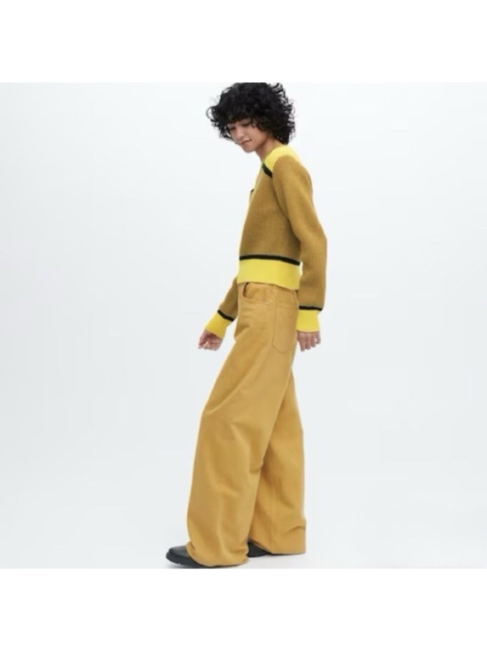 Marni X Uniqlo High-Rise Wide Leg Baggy Jeans Mustard Yellow Size 28 - Picture 8 of 9